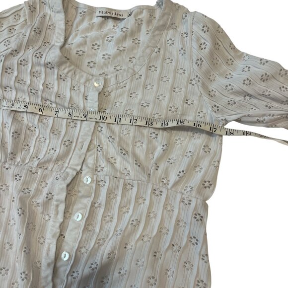 MELANIE LYNE Cardigan Size Medium Eyelet Flower Shaped Cutouts Button Down - Picture 10 of 10